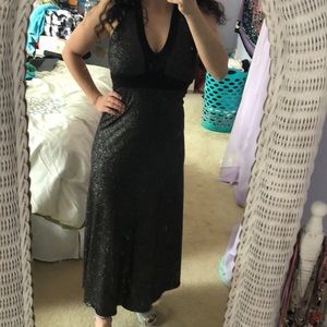 Formal Shimmering Black and Silver Halter Gown